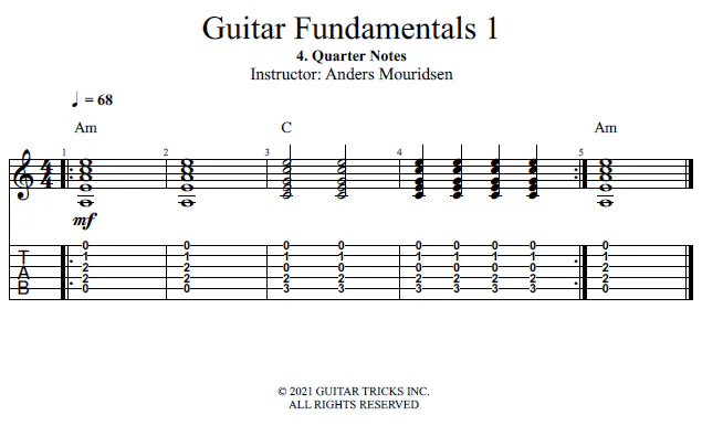 Guitar Lessons - Quarter Notes