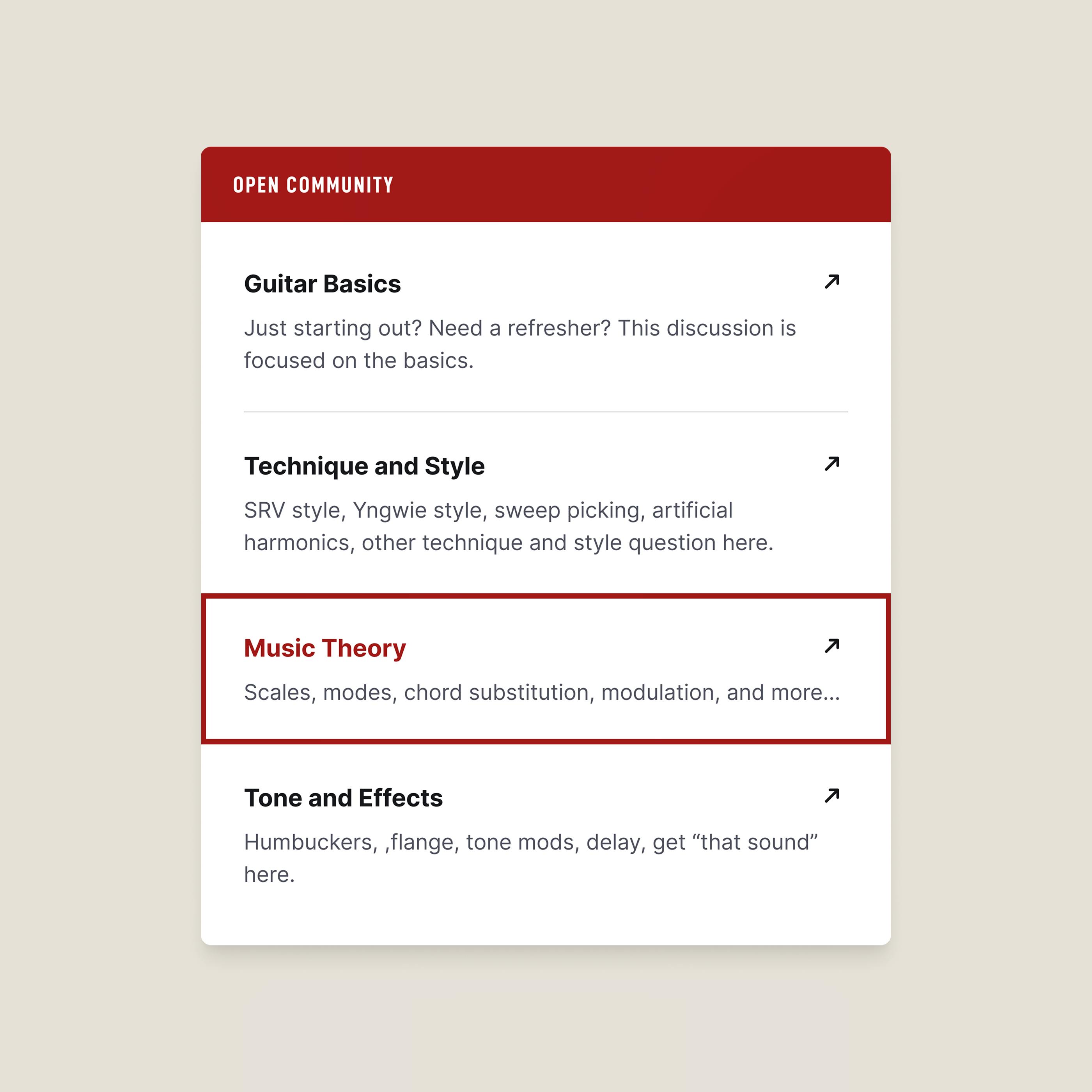 Guitar Tricks forum categories